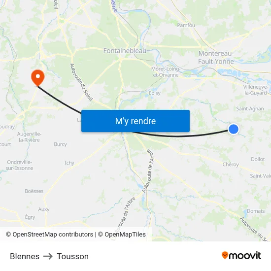 Blennes to Tousson map