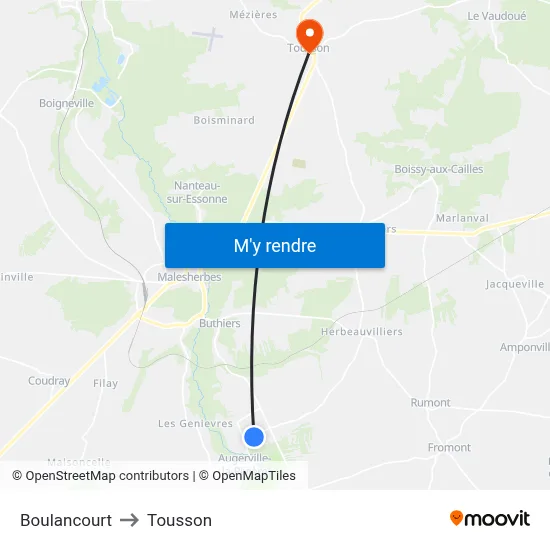 Boulancourt to Tousson map