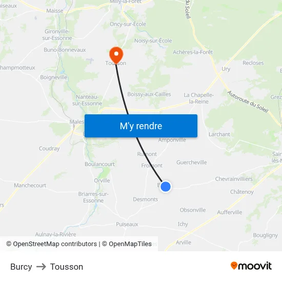 Burcy to Tousson map