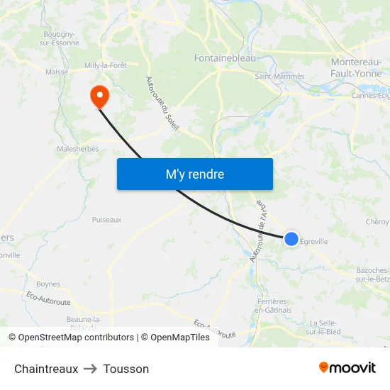Chaintreaux to Tousson map