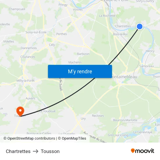 Chartrettes to Tousson map