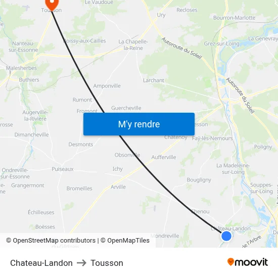 Chateau-Landon to Tousson map