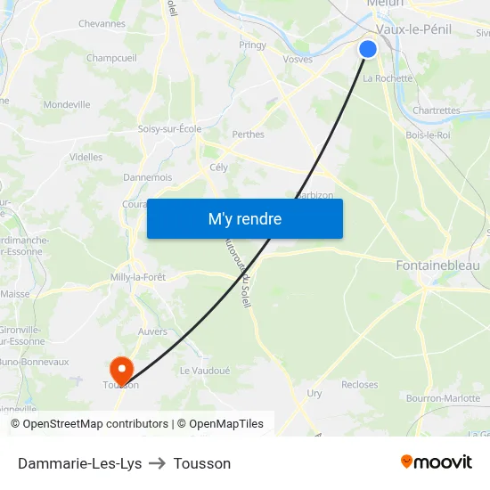 Dammarie-Les-Lys to Tousson map