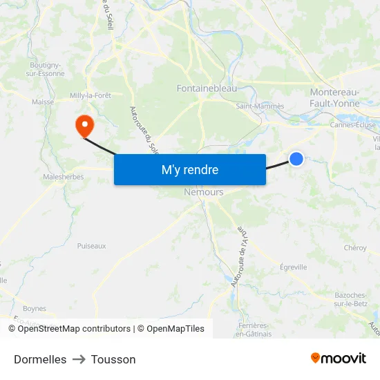 Dormelles to Tousson map