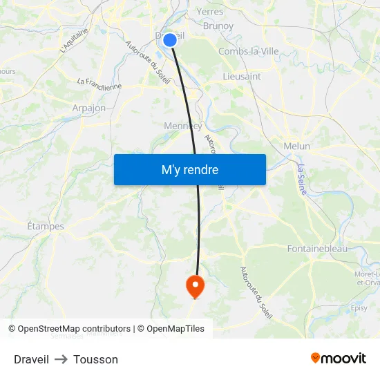 Draveil to Tousson map