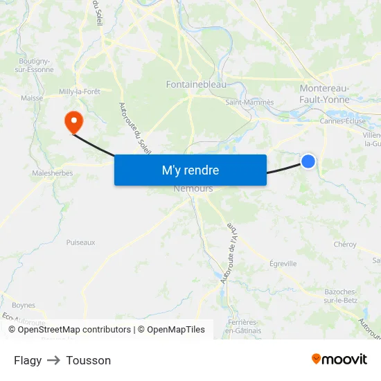 Flagy to Tousson map