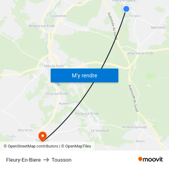 Fleury-En-Biere to Tousson map