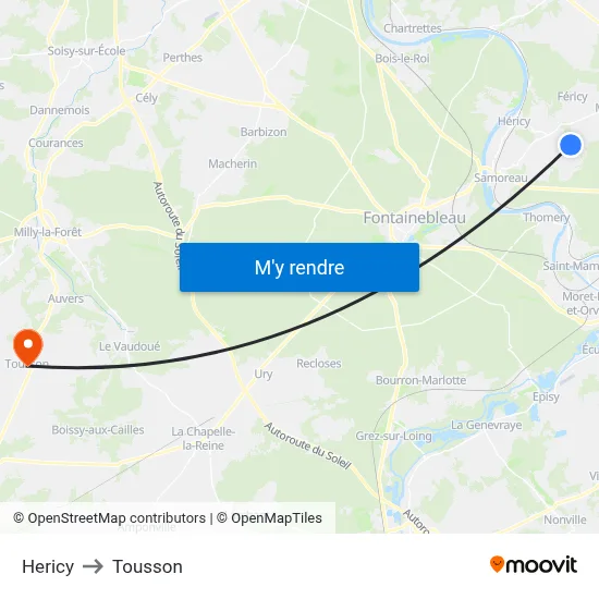 Hericy to Tousson map