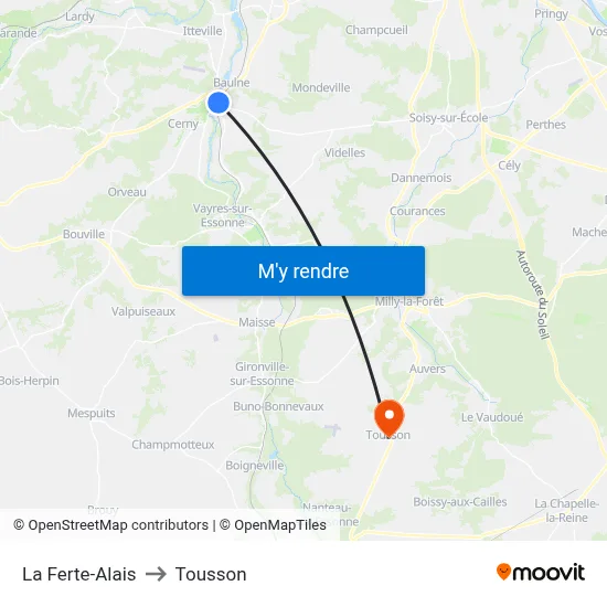La Ferte-Alais to Tousson map
