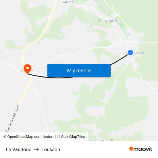 Le Vaudoue to Tousson map