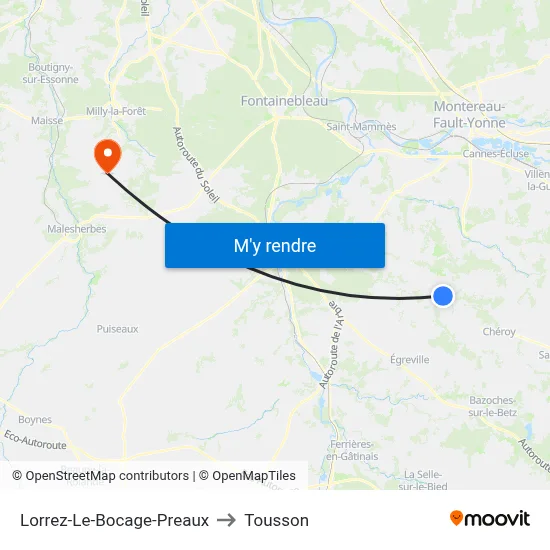 Lorrez-Le-Bocage-Preaux to Tousson map