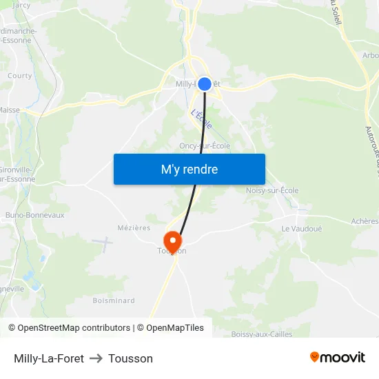 Milly-La-Foret to Tousson map