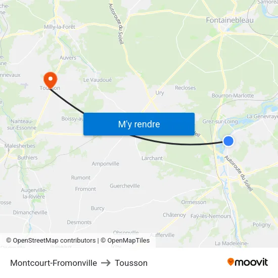 Montcourt-Fromonville to Tousson map