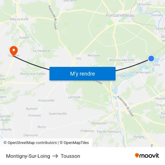Montigny-Sur-Loing to Tousson map