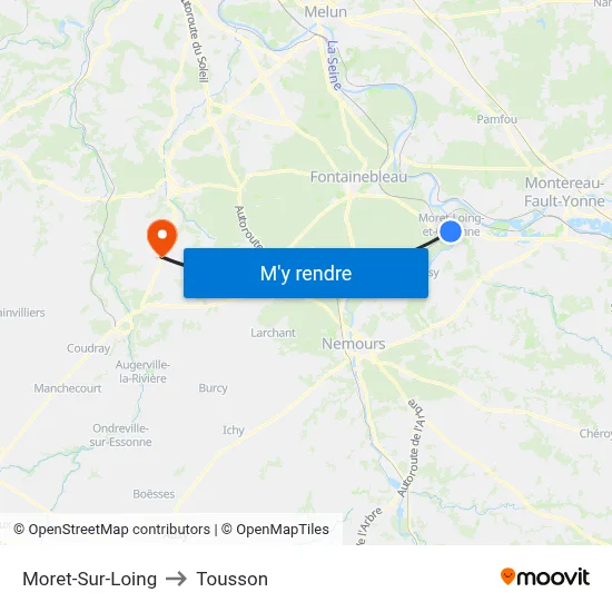 Moret-Sur-Loing to Tousson map