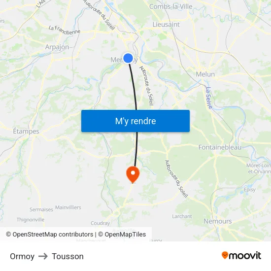 Ormoy to Tousson map