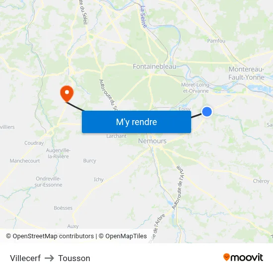 Villecerf to Tousson map