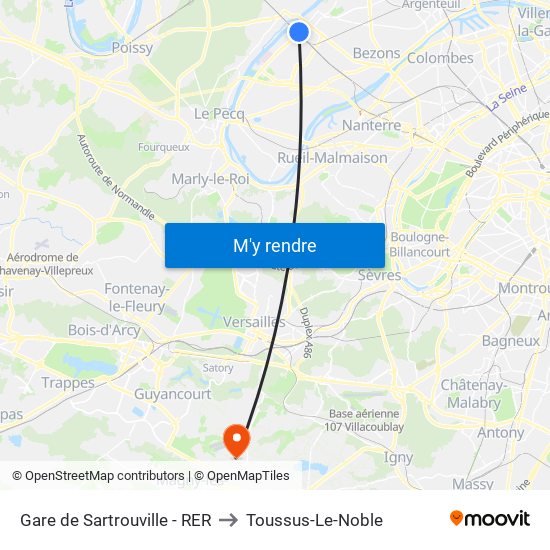 Gare de Sartrouville - RER to Toussus-Le-Noble map