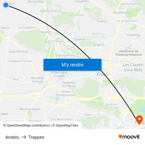 Andelu to Trappes map