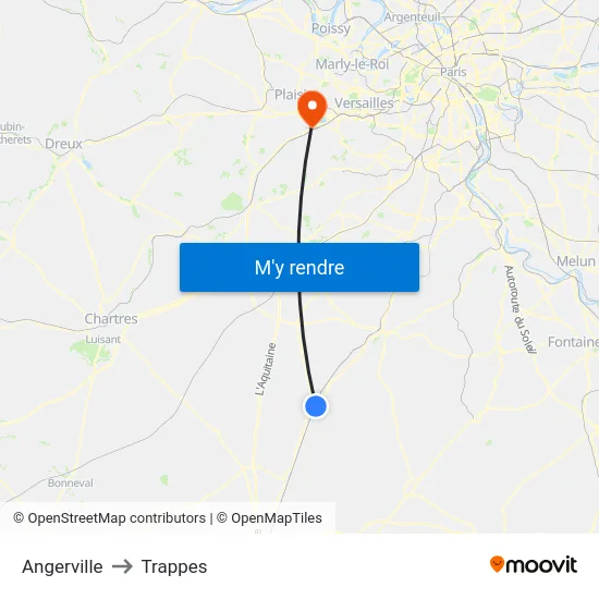 Angerville to Trappes map