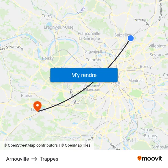 Arnouville to Trappes map