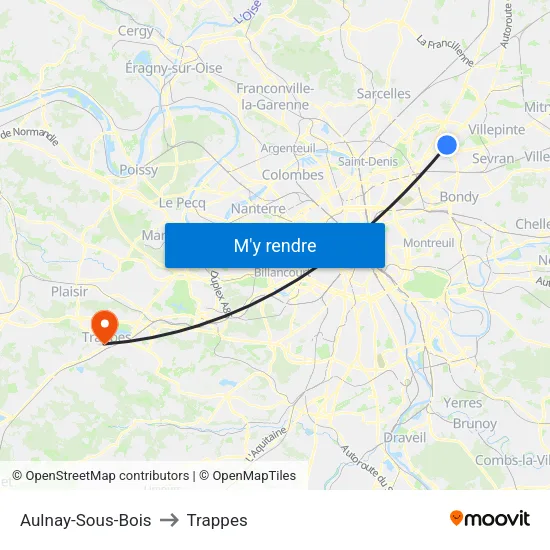 Aulnay-Sous-Bois to Trappes map