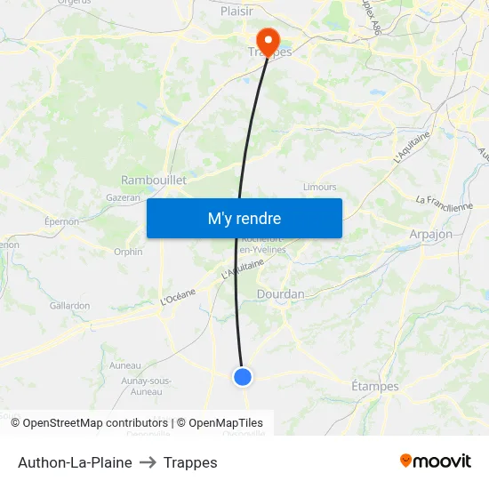 Authon-La-Plaine to Trappes map