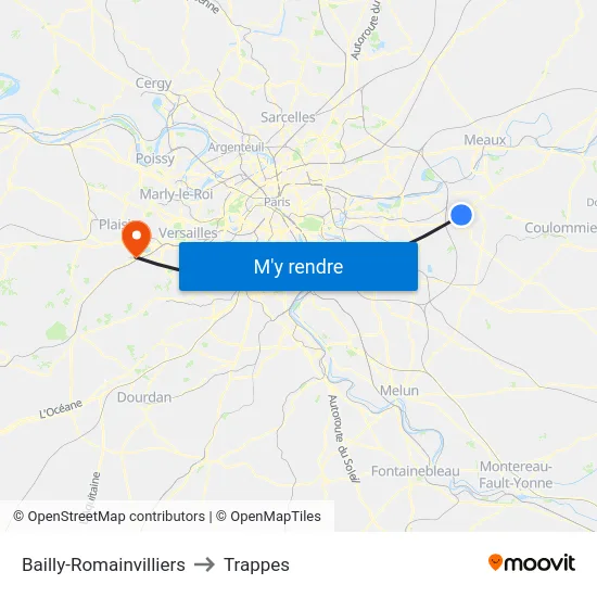 Bailly-Romainvilliers to Trappes map