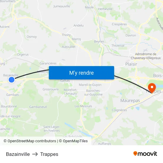 Bazainville to Trappes map