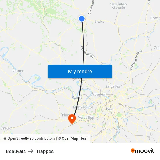 Beauvais to Trappes map