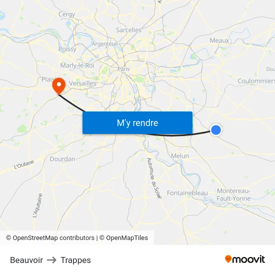 Beauvoir to Trappes map