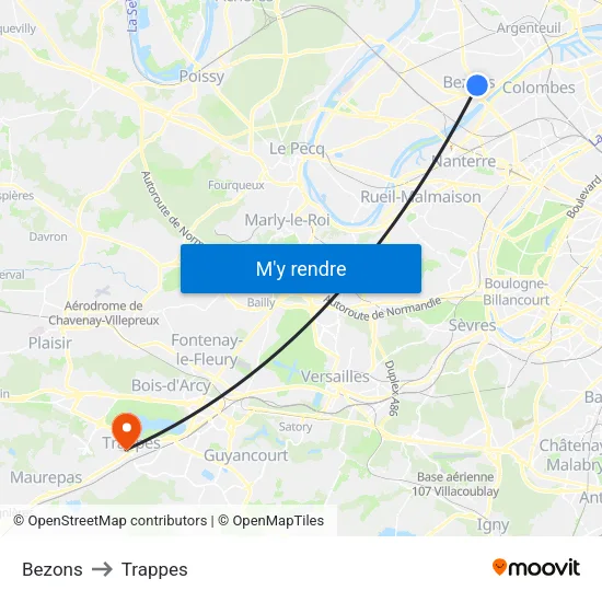 Bezons to Trappes map