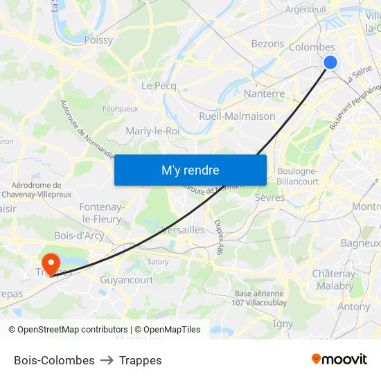 Bois-Colombes to Trappes map