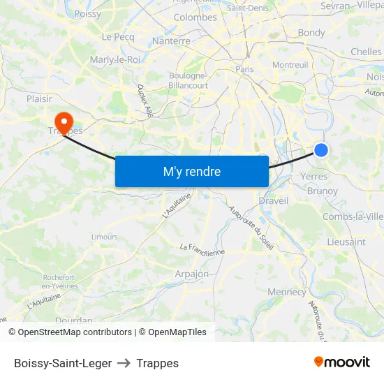 Boissy-Saint-Leger to Trappes map