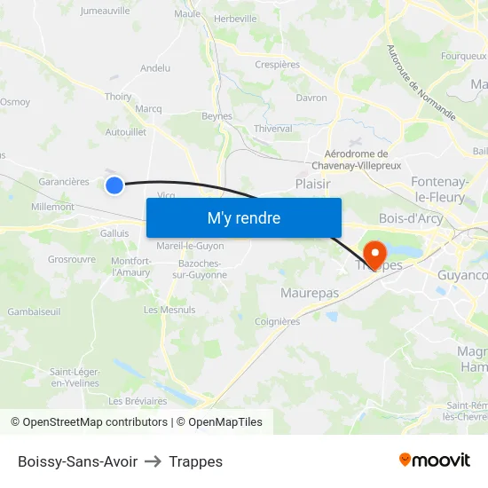 Boissy-Sans-Avoir to Trappes map