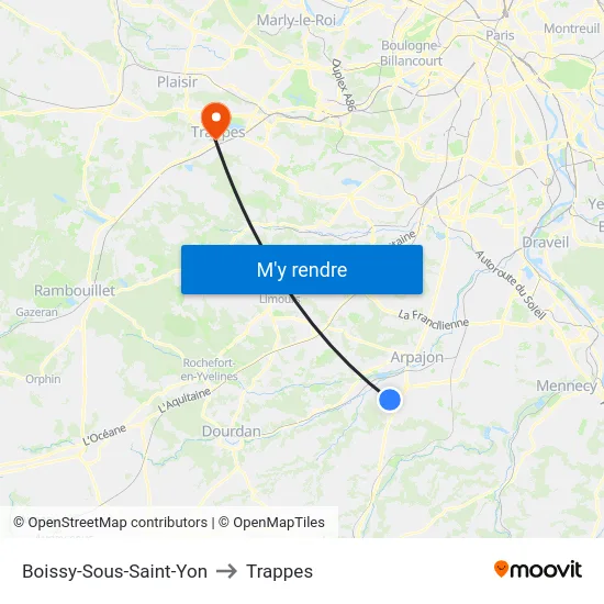 Boissy-Sous-Saint-Yon to Trappes map