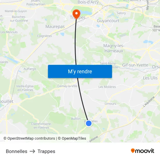 Bonnelles to Trappes map