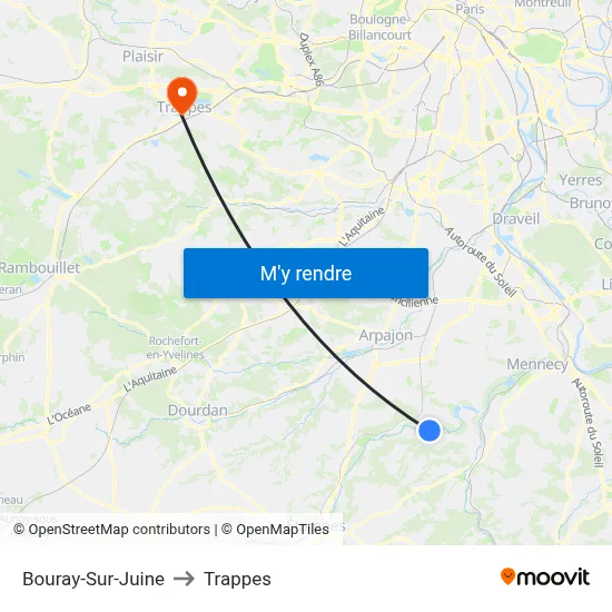 Bouray-Sur-Juine to Trappes map