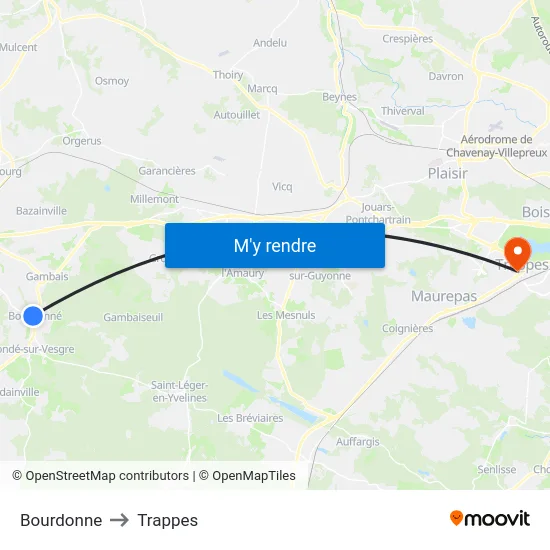 Bourdonne to Trappes map