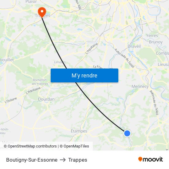 Boutigny-Sur-Essonne to Trappes map