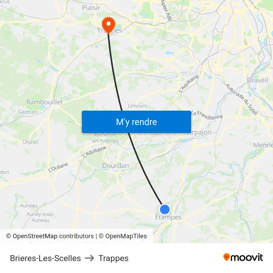 Brieres-Les-Scelles to Trappes map