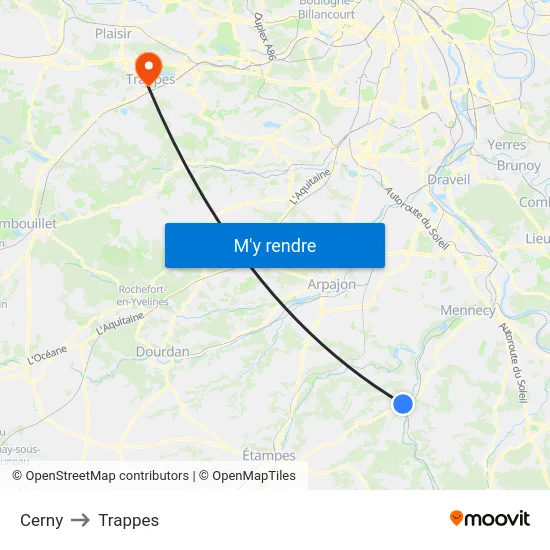 Cerny to Trappes map