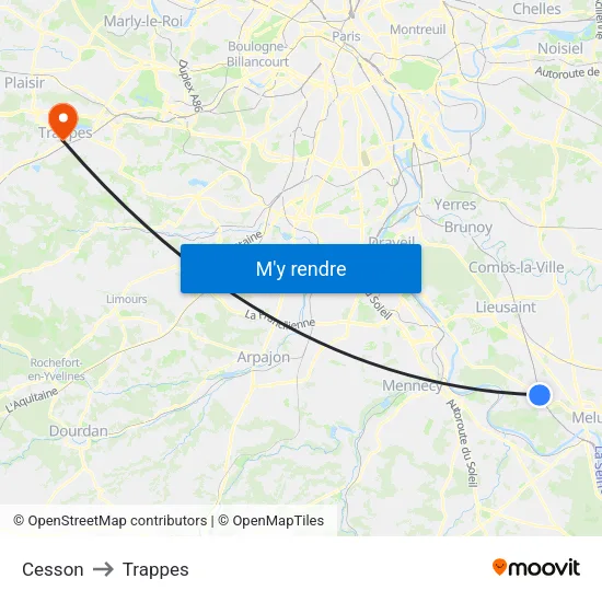 Cesson to Trappes map
