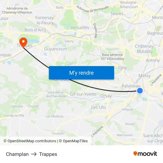Champlan to Trappes map