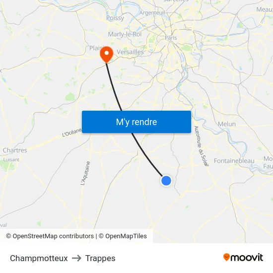 Champmotteux to Trappes map