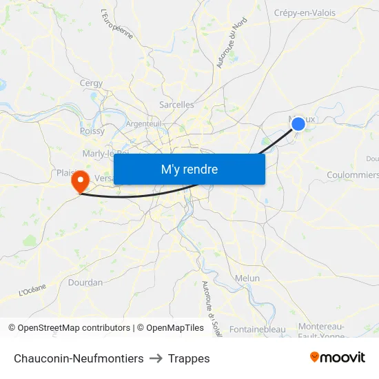 Chauconin-Neufmontiers to Trappes map