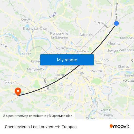 Chennevieres-Les-Louvres to Trappes map