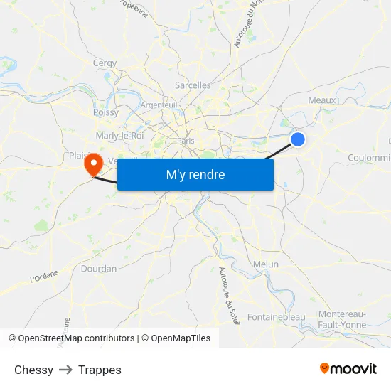 Chessy to Trappes map
