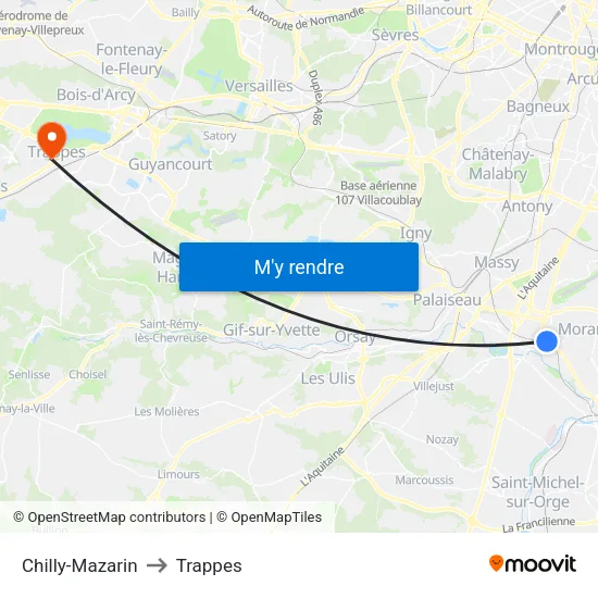 Chilly-Mazarin to Trappes map
