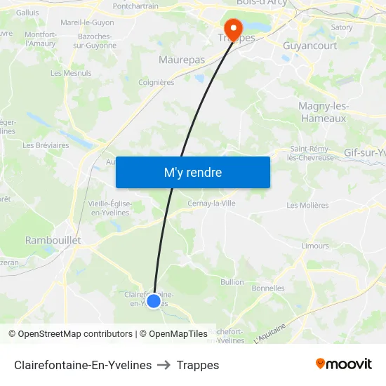 Clairefontaine-En-Yvelines to Trappes map